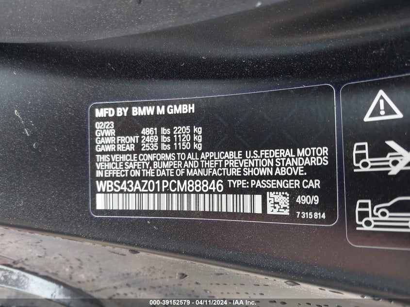 2023 BMW M4 VIN: WBS43AZ01PCM88846