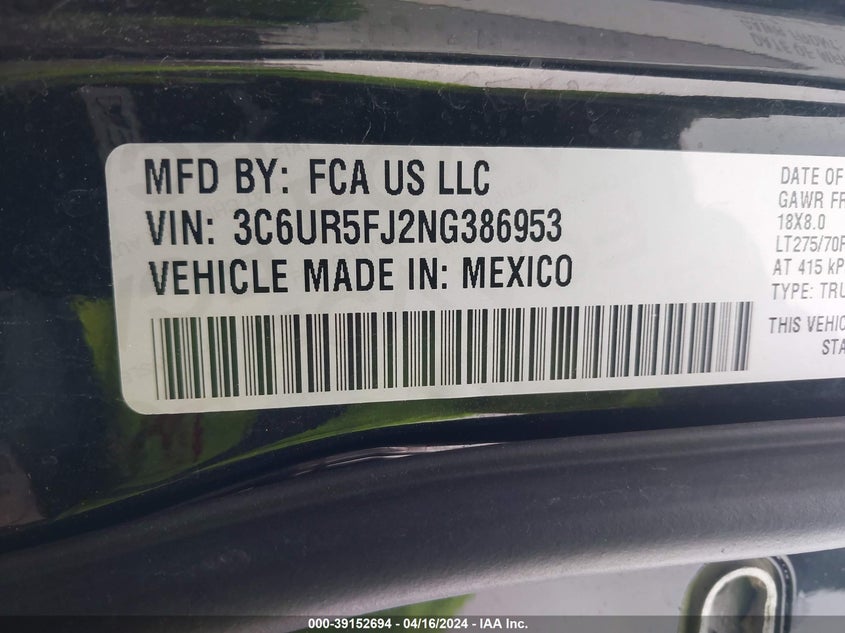 2022 RAM 2500 LARAMIE - 3C6UR5FJ2NG386953