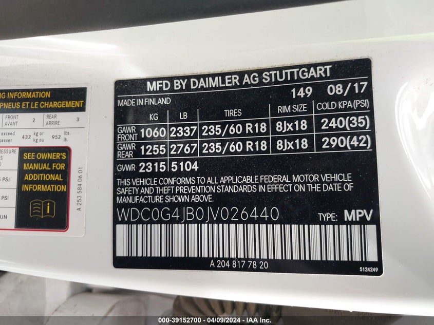 VIN WDC0G4JB0JV026440 2018 MERCEDES-BENZ GLC 300 300
