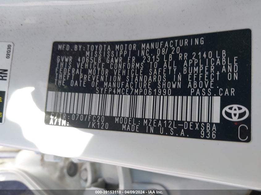 2021 TOYOTA COROLLA SE - 5YFP4MCE7MP061990