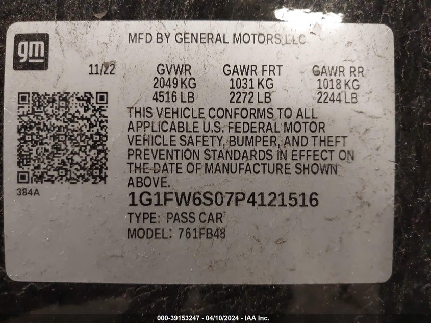 2023 CHEVROLET BOLT EV FWD 1LT - 1G1FW6S07P4121516