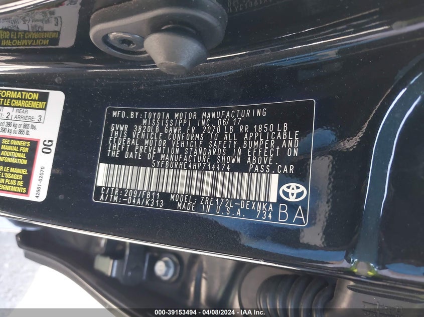 2017 TOYOTA COROLLA LE - 5YFBURHE4HP714474