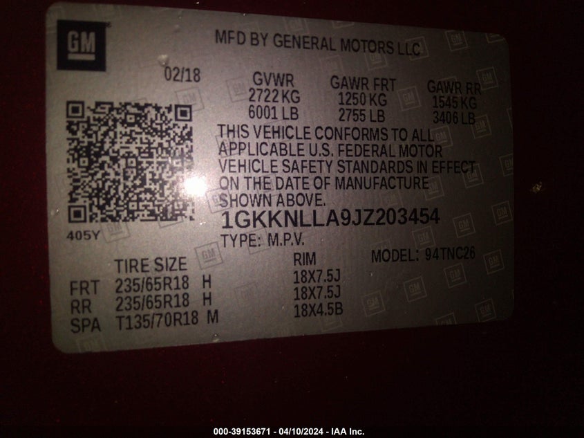 2018 GMC ACADIA SLE-2 - 1GKKNLLA9JZ203454