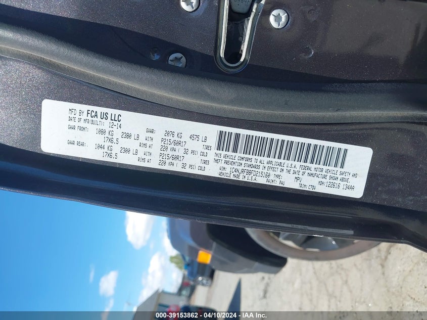 2015 JEEP PATRIOT VIN: 1C4NJRFB8FD215160
