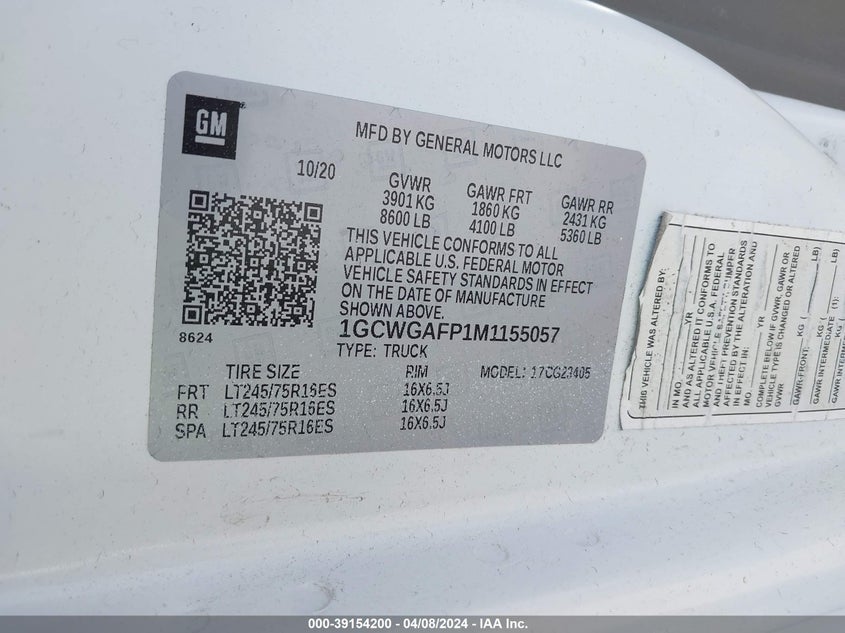 2021 CHEVROLET EXPRESS CARGO RWD 2500 REGULAR WHEELBASE WT - 1GCWGAFP1M1155057