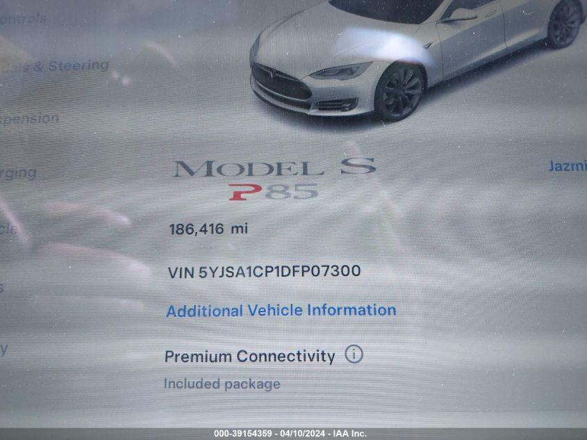 2013 Tesla Model S Performance VIN: 5YJSA1CP1DFP07300 Lot: 39154359