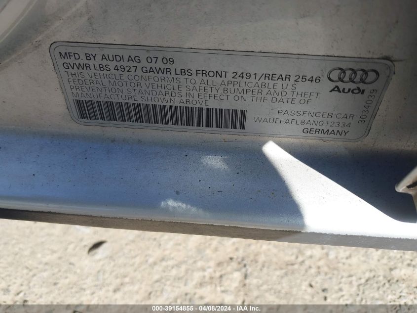 WAUFFAFL8AN012334 | 2010 AUDI A4