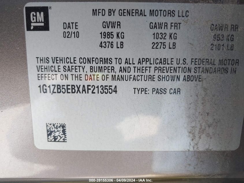 1G1ZB5EBXAF213554 | 2010 CHEVROLET MALIBU