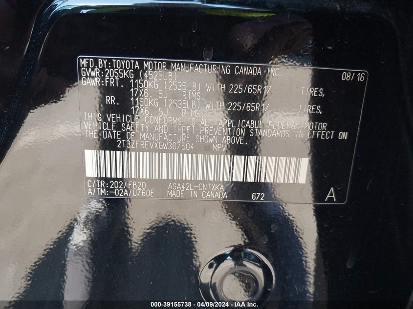 2016 TOYOTA RAV4 LE - 2T3ZFREVXGW307504