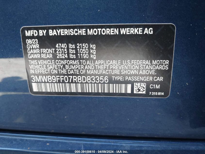 VIN 3MW89FF07R8D83356 2024 BMW 3 SERIES no.9