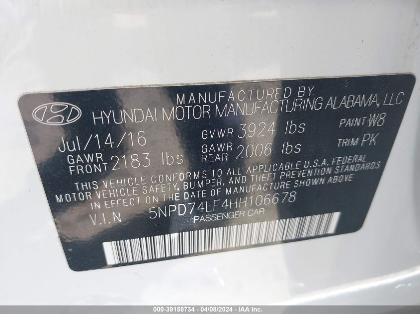 5NPD74LF4HH106678 | 2017 HYUNDAI ELANTRA