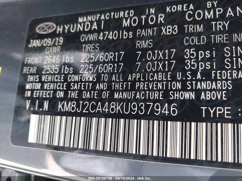 2019 HYUNDAI TUCSON SE - KM8J2CA48KU937946