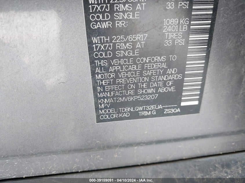 2019 NISSAN ROGUE SV - KNMAT2MV6KP523207