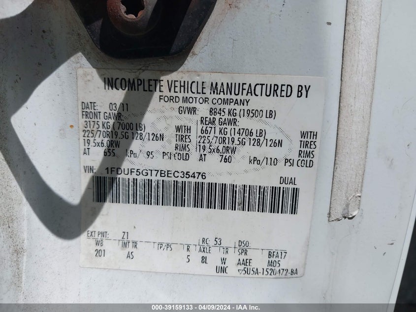 1FDUF5GT7BEC35476 2011 FORD  photo no. 8
