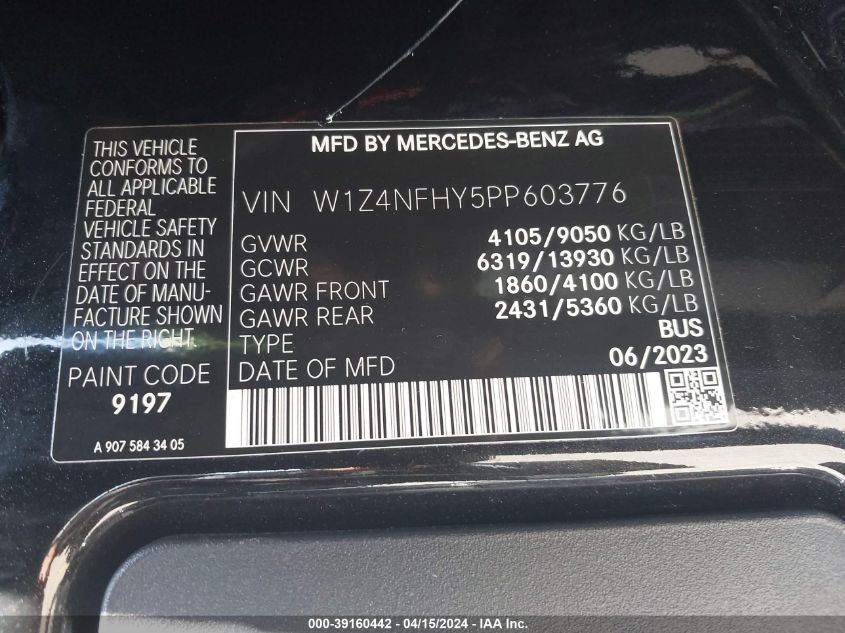 VIN W1Z4NFHY5PP603776 2023 Mercedes-Benz Sprinter 2... no.9