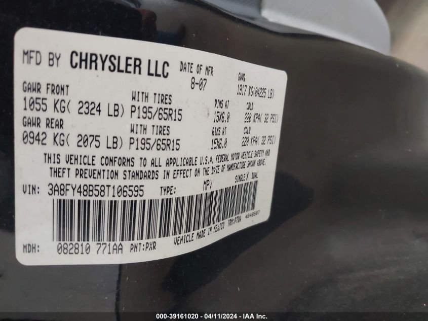 3A8FY48B58T106595 | 2008 CHRYSLER PT CRUISER