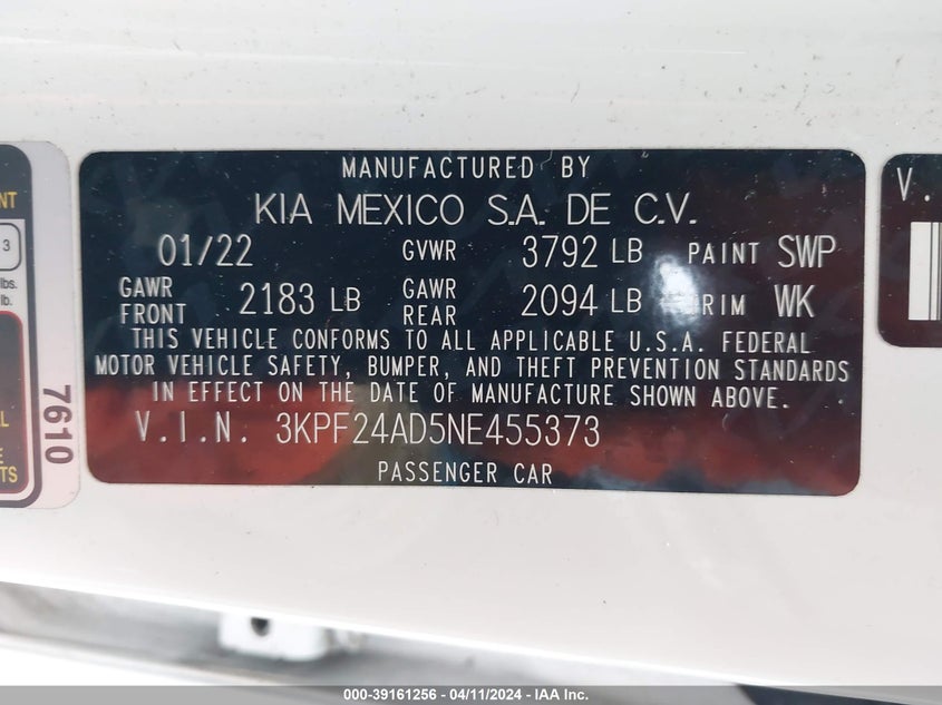 2022 KIA FORTE LXS - 3KPF24AD5NE455373