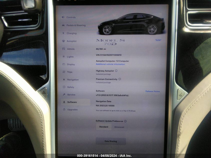 5YJSA1S25FF099810 | 2015 TESLA MODEL S