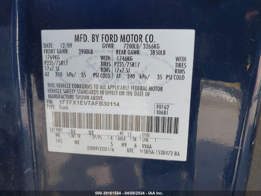 1FTFX1EV7AFB30114 | 2010 FORD F-150