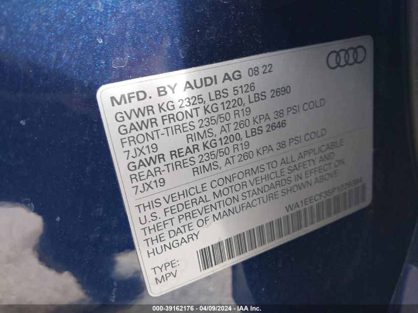 VIN WA1EECF35P1028384 2023 AUDI Q3 no.9