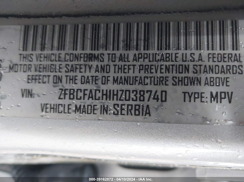 VIN: ZFBCFACH1HZ038740 2017 FIAT 500L LOUNGE