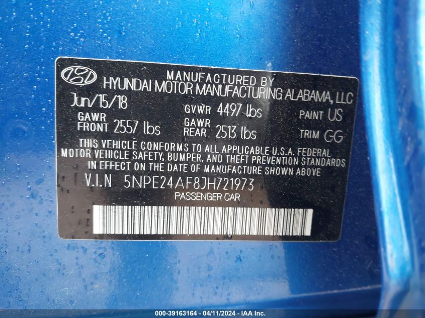 5NPE24AF8JH721973 2018 Hyundai Sonata Se