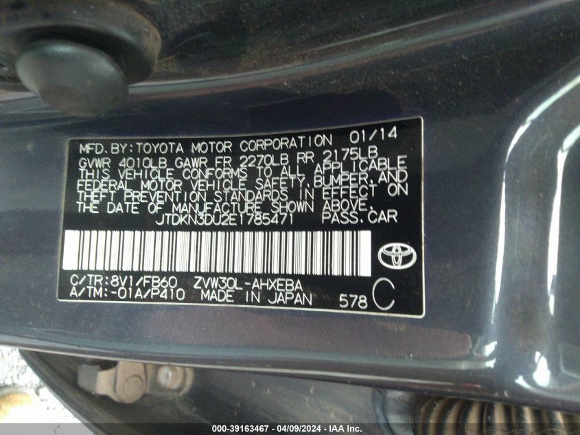 JTDKN3DU2E1785471 2014 Toyota Prius Five/Four/Three/Two