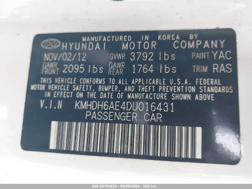 KMHDH6AE4DU016431 | 2013 HYUNDAI ELANTRA