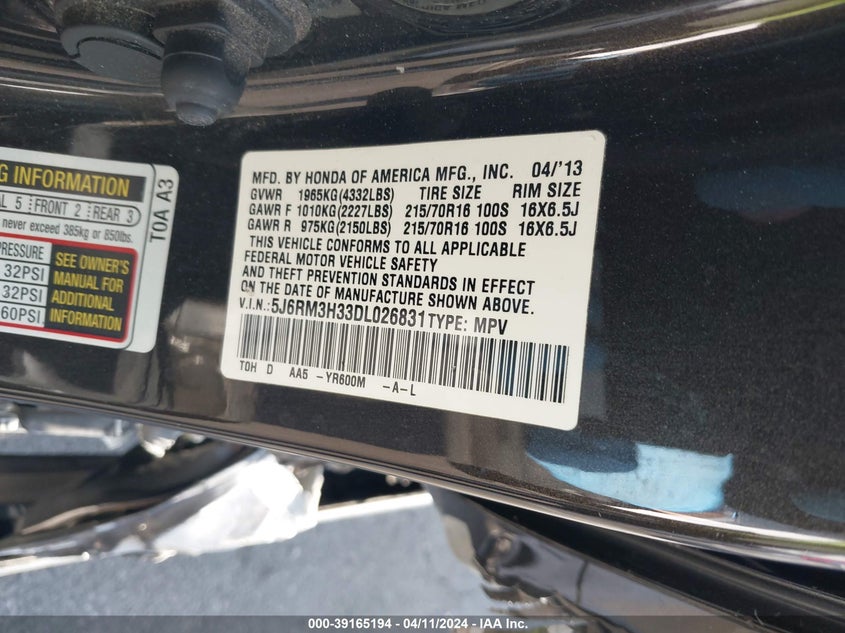 2013 HONDA CR-V LX - 5J6RM3H33DL026831
