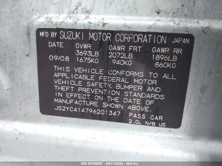 JS2YC414796201347 | 2009 SUZUKI SX4