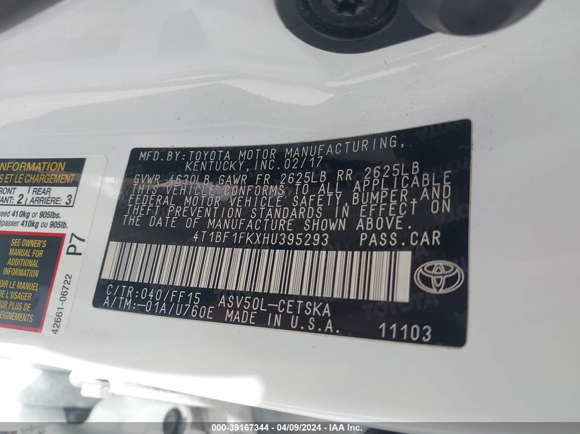 2017 TOYOTA CAMRY SE - 4T1BF1FKXHU395293