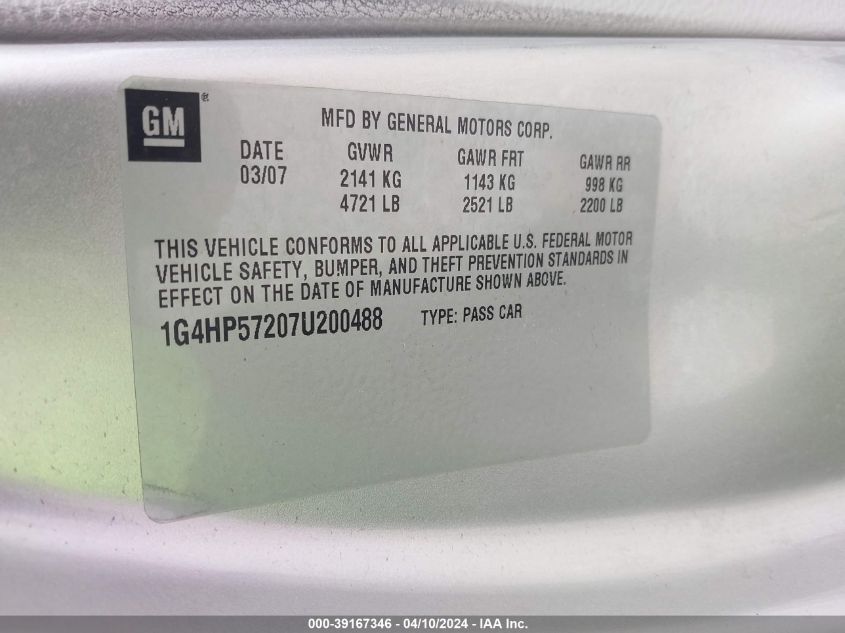 1G4HP57207U200488 | 2007 BUICK LUCERNE