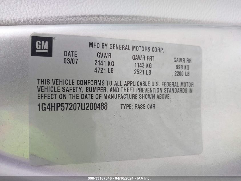 1G4HP57207U200488 | 2007 BUICK LUCERNE