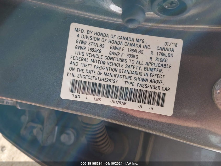 VIN 2HGFC2F51JH526197 2018 HONDA CIVIC LX
