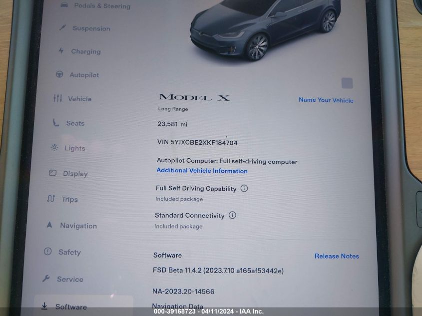 2019 Tesla Model X 100D/75D/Long Range VIN: 5YJXCBE2XKF184704 Lot: 39168723