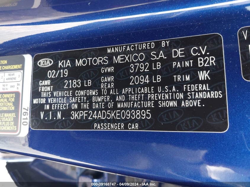 2019 KIA FORTE LXS - 3KPF24AD5KE093895