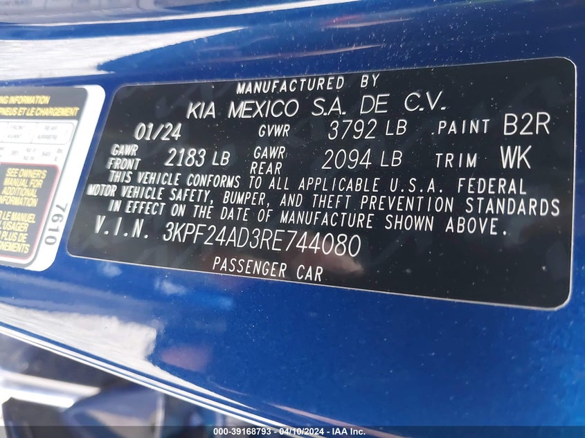 2024 KIA FORTE LXS - 3KPF24AD3RE744080