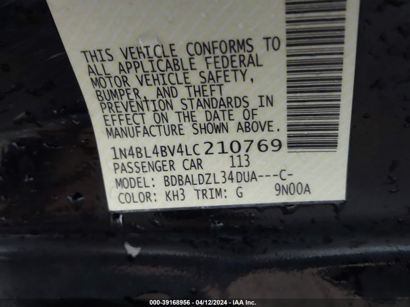 1N4BL4BV4LC210769 2020 Nissan Altima S Fwd