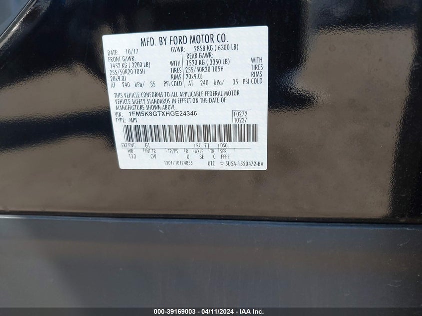 2017 FORD EXPLORER SPORT - 1FM5K8GTXHGE24346