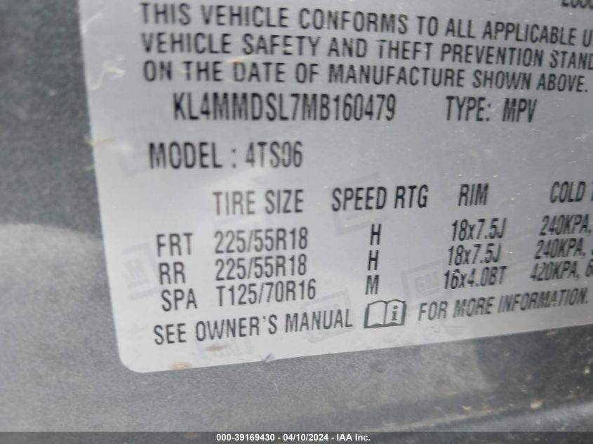 2021 Buick Encore Gx Fwd Select VIN: KL4MMDSL7MB160479 Lot: 39169430