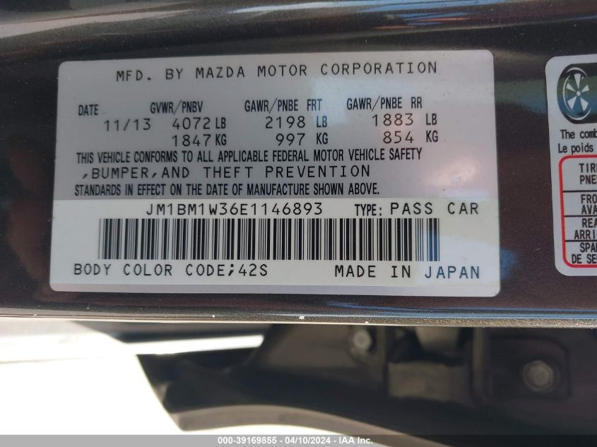 JM1BM1W36E1146893 | 2014 MAZDA MAZDA3