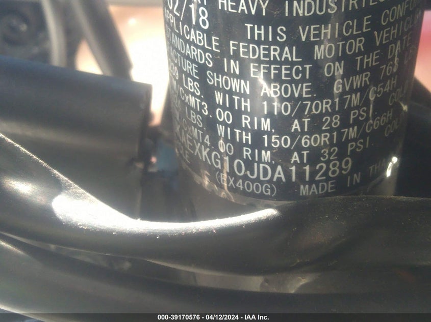 2018 KAWASAKI EX400 - JKAEXKG10JDA11289