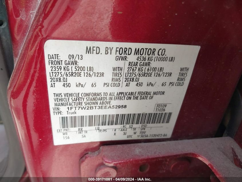 1FT7W2BT3EEA52958 | 2014 FORD F-250