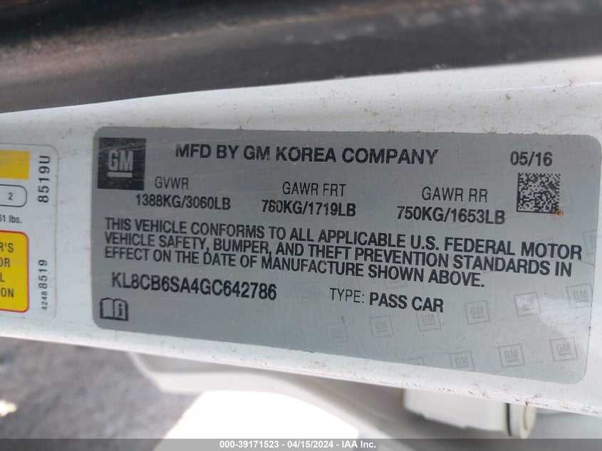 2016 CHEVROLET SPARK LS - KL8CB6SA4GC642786