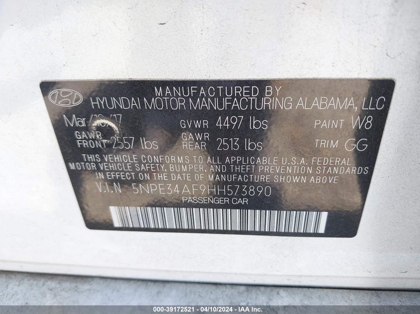 VIN 5NPE34AF9HH573890 2017 HYUNDAI SONATA SPORT/LIMITED