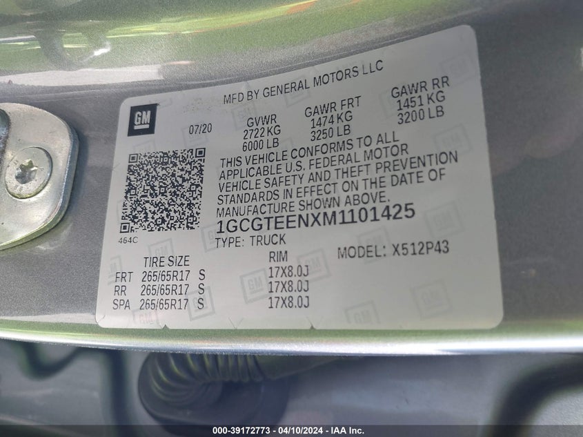 VIN 1GCGTEENXM1101425 2021 CHEVROLET COLORADO 4WD  SHORT BOX ZR2