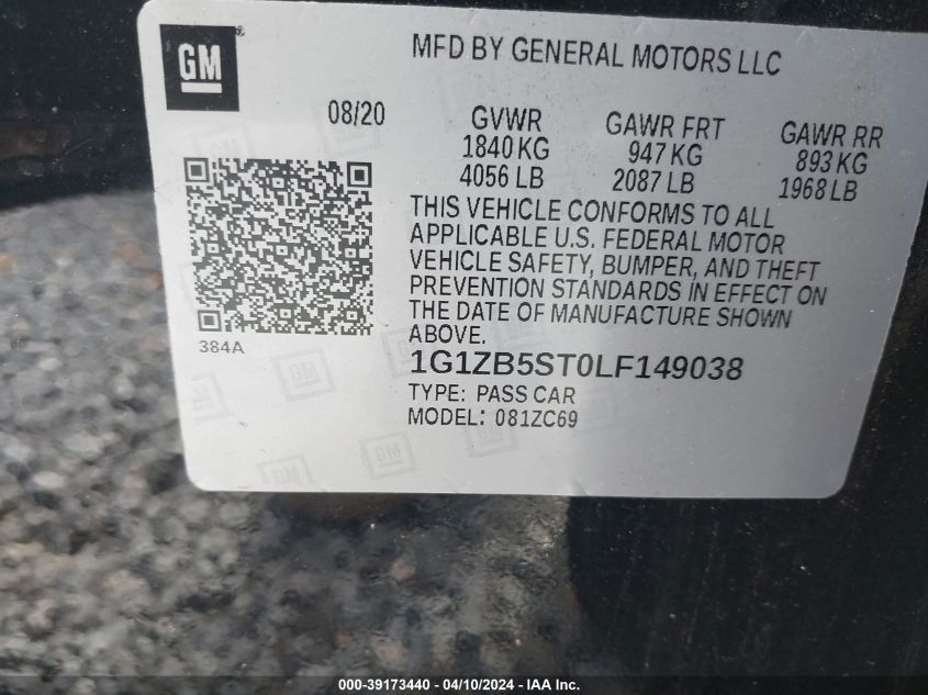 1G1ZB5ST0LF149038 | 2020 CHEVROLET MALIBU