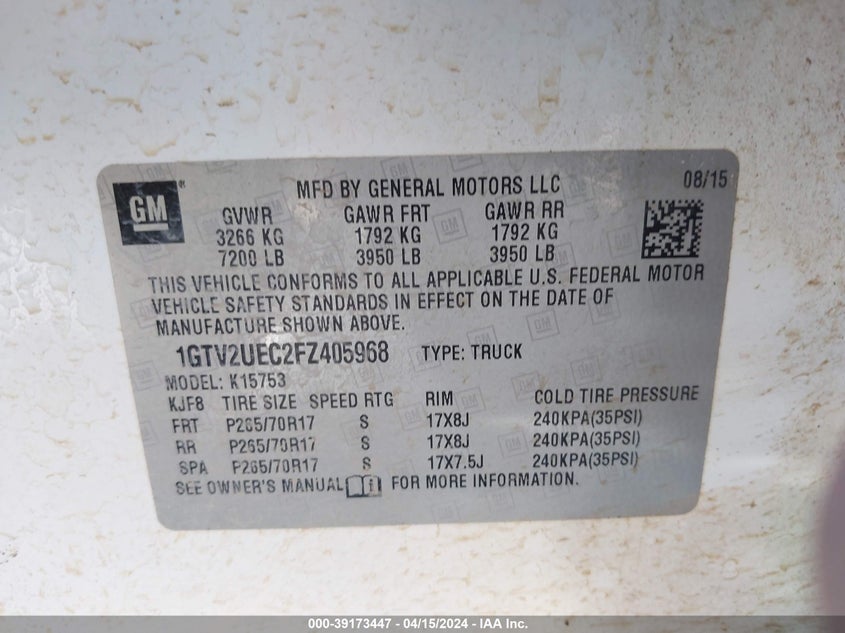 2015 GMC SIERRA 1500 SLE - 1GTV2UEC2FZ405968