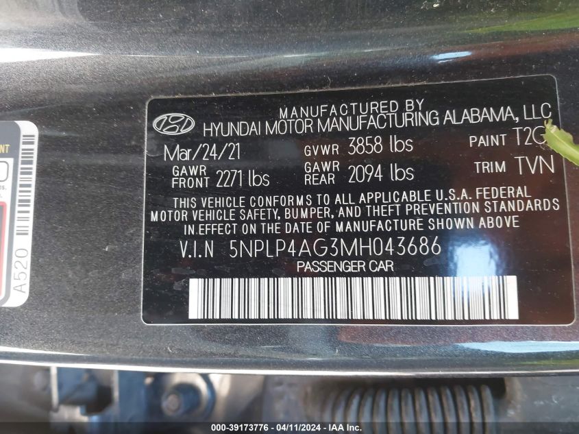 2021 HYUNDAI ELANTRA LIMITED - 5NPLP4AG3MH043686