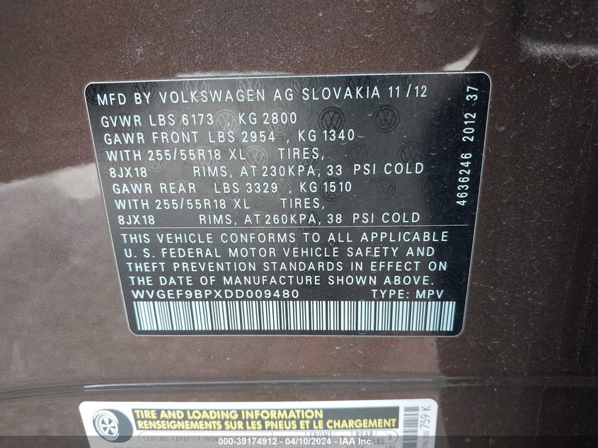 2013 VOLKSWAGEN TOUAREG VR6 SPORT - WVGEF9BPXDD009480